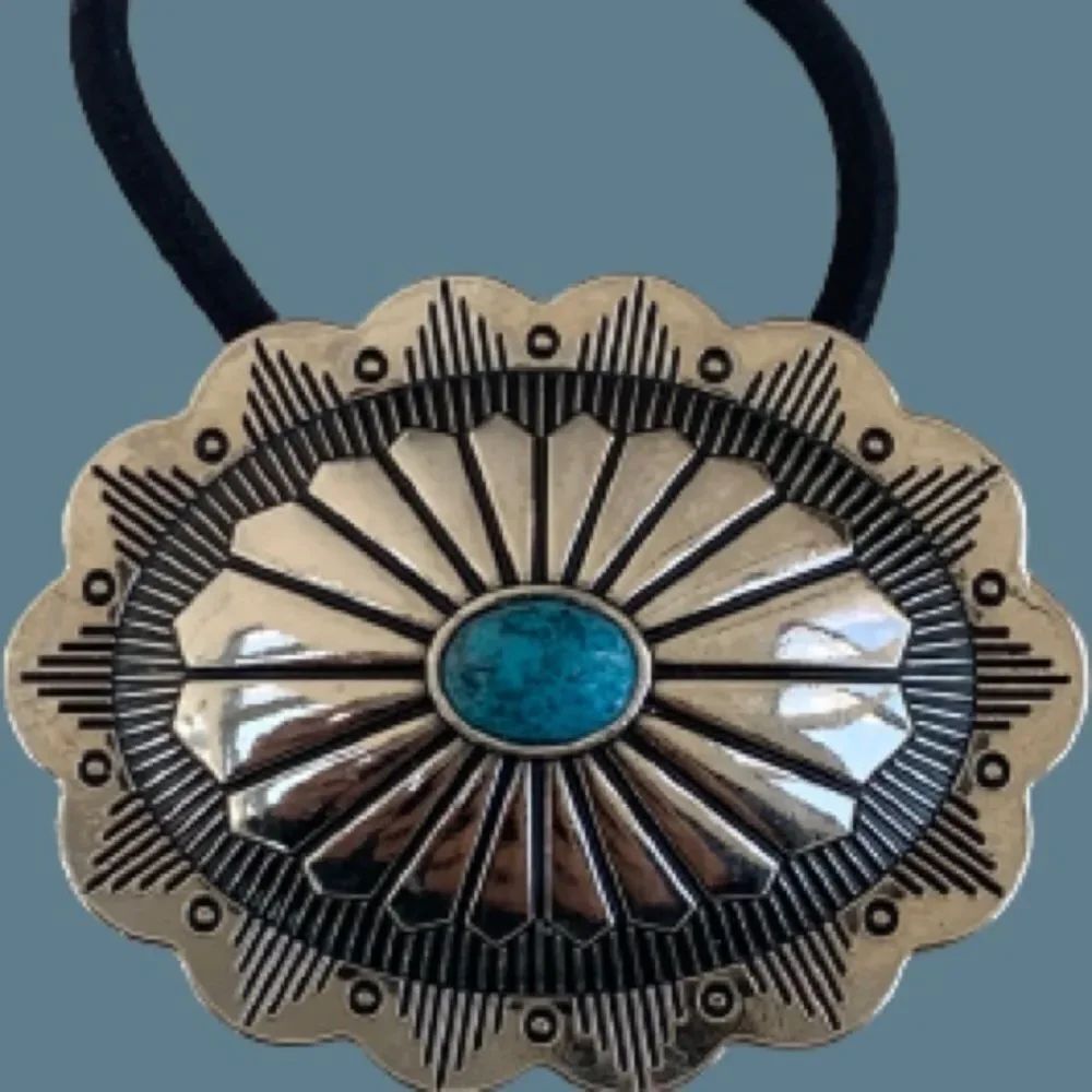 Western Cowgirl Concho Hair Tie, Silver Tone & Faux Turquoise